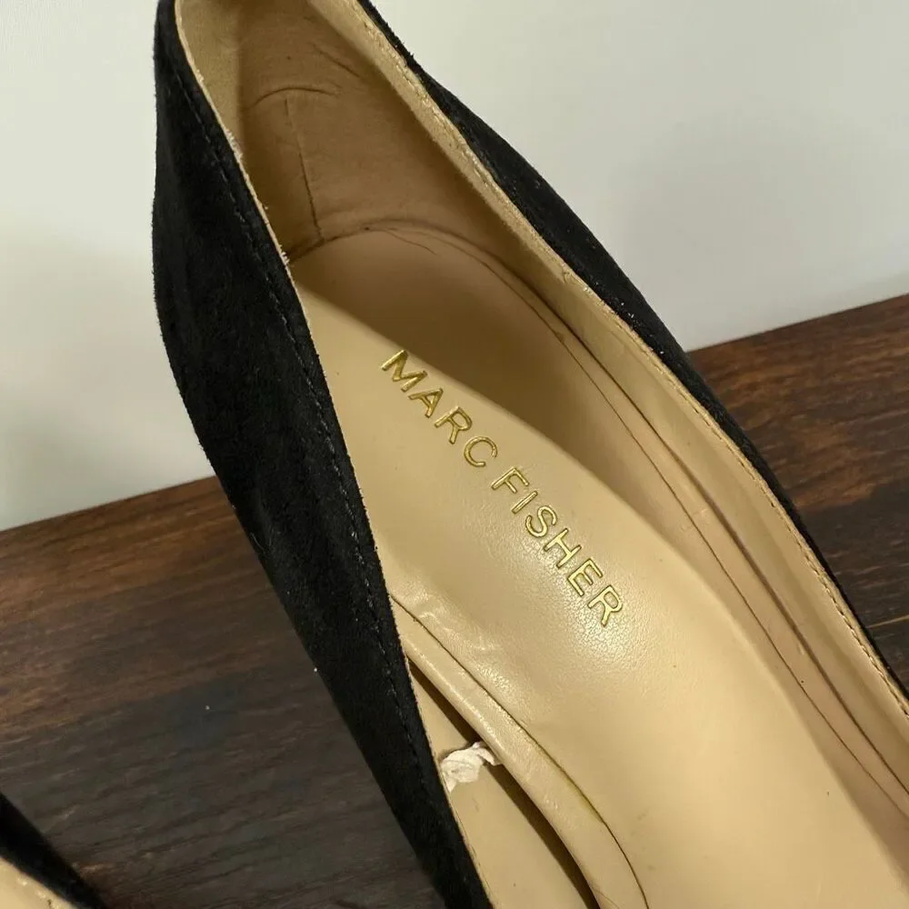 Marc Fisher Women’s  MFGILDY5-R black suede gold 3.5” heel pump shoe size 7.5